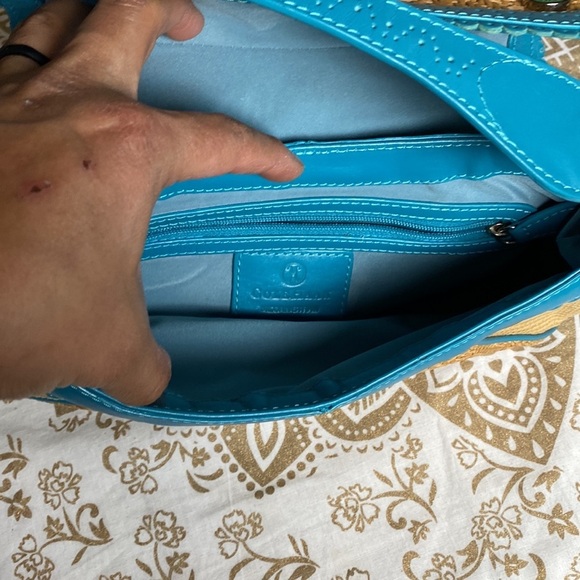 Cole Haan Bags/Cole Haan Megan Beige Straw Mini Satchel Color Blue Turquoise π - Picture 7 of 11